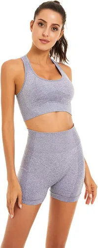 Miniatura 2 de Toplook Conjunto deportivo de 2 piezas para mujer, sin costuras para yoga, entrenamiento, gimnasio pantalones cortos y brasier deportivo
