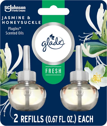 Glade PlugIns - Recambios de ambientador, jazmín y madreselva, aceites esenciales y perfumados para el hogar y el baño, 0.67 onzas líquidas, 2