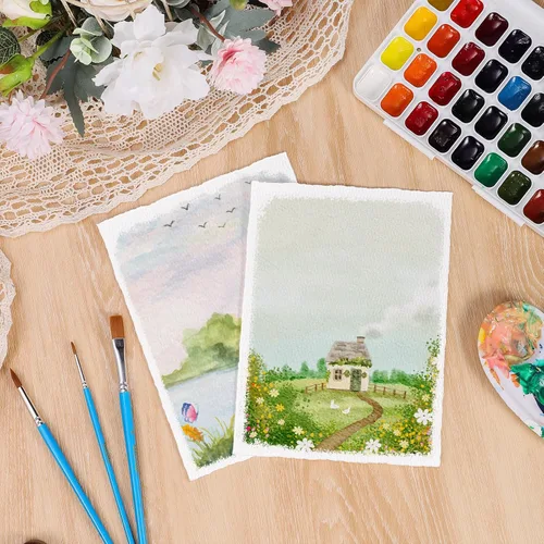 Miniatura 5 de 100 hojas de papel con borde deckled de 8.5 x 11 pulgadas, papel hecho a mano de 160 GSM, papel de acuarela rugoso/texturizado para invitaciones