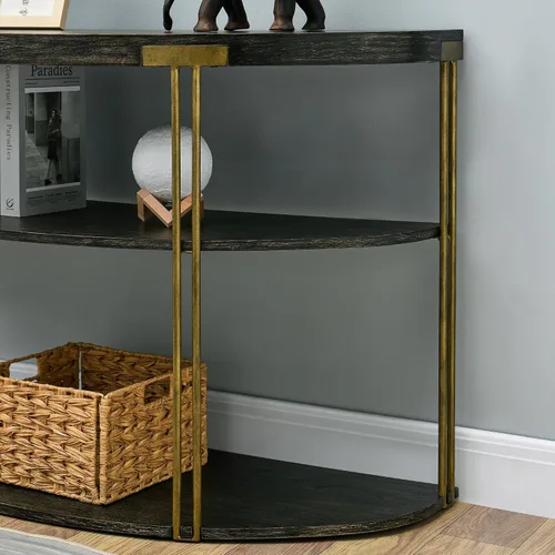 Miniatura 4 de Biaco Mesa consola moderna negra para entrada, mesa de pared industrial de media luna de 3 niveles, mesa de entrada de madera con acento de medio