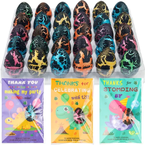 ANPHILE Recuerdos de fiesta de dinosaurios, paquete de 30 huevos de dinosaurio para incubar con tarjeta a granel, rellenos de bolsas de regalos de