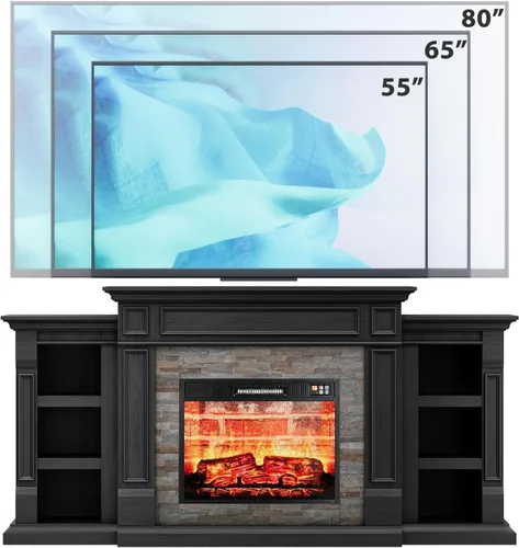 Miniatura 8 de LGHM - Soporte de TV con chimenea de 72 pulgadas para televisores de hasta 80 pulgadas, chimenea eléctrica con repisa, centro de entretenimiento