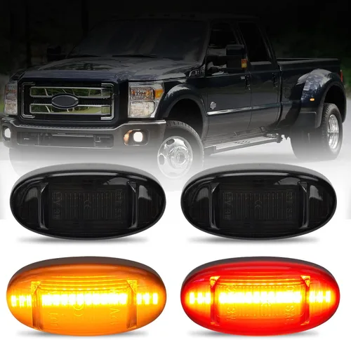 Miniatura 7 de D-Lumina Juego de 4 luces LED laterales ámbar y rojo para Fo-rd F250 F350 F450 F550 Super Duty 2011-2022 marcadores laterales de guardabarros