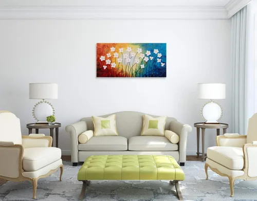Miniatura 6 de Yihui Arts Pintura al óleo pintada a mano con flores texturizadas sobre lienzo, arte de pared floral blanco abstracto colorido para sala de estar