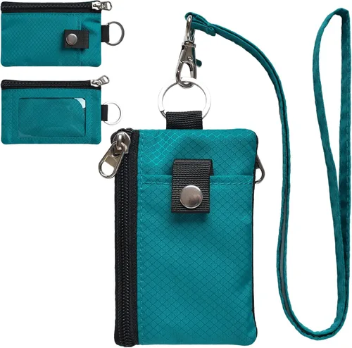 Cartera pequeña minimalista con bloqueo RFID con ventana de identificación, resistente al agua, con cremallera, con llavero de cordón, para