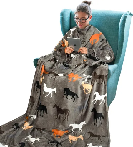 Miniatura 24 de Tirrinia Manta de Forro Polar Vestible con Capucha y Mangas para Adultos Mujeres y Hombres, Súper Suave Cómoda de Felpa Funcional Manta de TV Throw