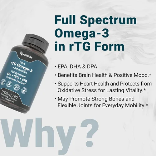Miniatura 4 de Naturalis Aceite de pescado Ultra rTG Omega 3 1800mg de atún salvaje de Nueva Zelanda Certificado IFOS y de origen sostenible Omega3s