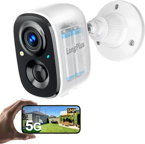 LongPlus 5MP 3K Security Cameras Wireless Outdoor, Battery Smart Camera for Home Security, Support 2.4G/5GHz, 24/7 Recording, Color Night Vision, AI