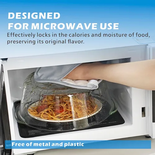 Miniatura 9 de Tapa alta de vidrio para microondas contra salpicaduras para alimentos con orificio de ventilación 100% segura para alimentos, tapa protectora