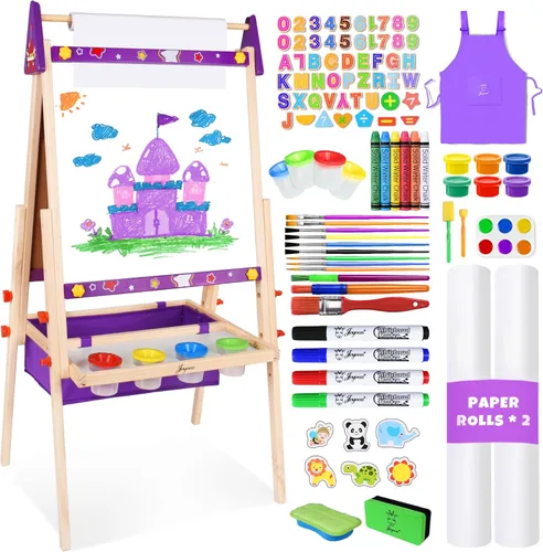 Joyooss Caballete de Arte para Niños, Caballete para Niños Pequeños, Caballete de Madera Ajustable de Pie para Niños Pequeños, Pizarra Blanca y