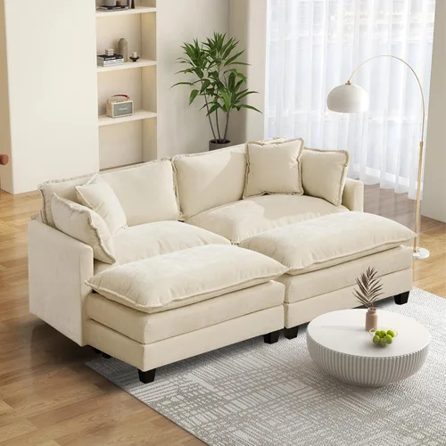 Miniatura 20 de Sofá seccional modular convertible de 76.7", sofás de dos plazas de chenilla con asiento profundo y cojines tipo loveseat para sala de estar, Beige