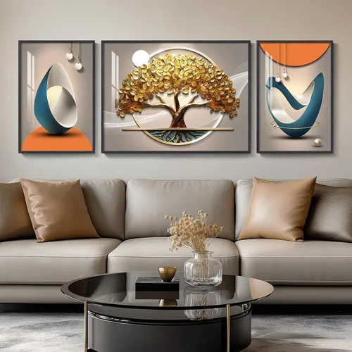 Miniatura 37 de Arte de pared moderno enmarcado en blanco y negro, 3 piezas de impresiones contemporáneas grandes para paredes, juego de 3 imágenes de hojas doradas