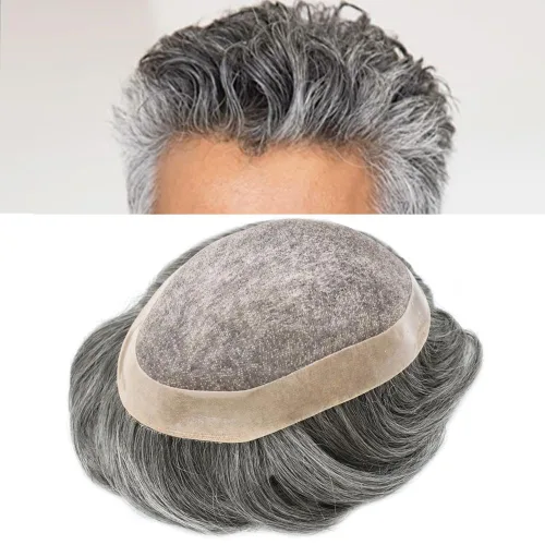 Miniatura 82 de Toupee de cabello humano fino mono revestido de poliéster para hombre, postizo de monofilamento duradero NPU monofilamento tupé para hombres