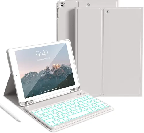 Miniatura 10 de aoub Funda para iPad de 9ª/8ª/7ª Generación de 10.2 pulgadas, Funda con Soporte Folio Desmontable Cubierta de Teclado Inalámbrico Bluetooth Funda