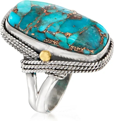 Miniatura 3 de Ross-Simons Anillo turquesa en plata de ley de 2 tonos, Gema, Turquesa