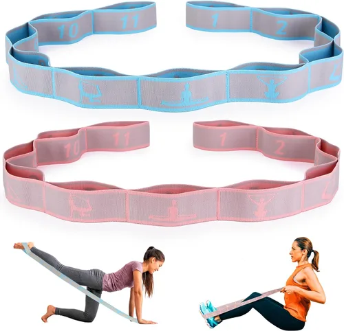 Correa elástica de estiramiento para yoga con bucles, correas de estiramiento CEILIWEN para terapia física, banda elástica de estiramiento de 11
