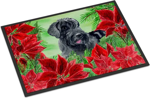 Miniatura 180 de Caroline's Treasures CK1311MAT Cavalier Spaniel Poinsettas - Felpudo de 18 x 27 pulgadas, tapete para puerta delantera, interior y exterior