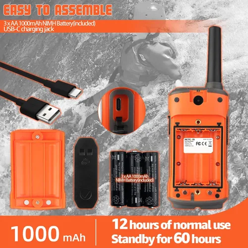 Miniatura 3 de Retevis RT45P Walkie Talkies impermeables IP67, radio recargable de dos vías para adultos, 22CH SOS NOAA, con batería de 1000 mAh y cargador USB-C