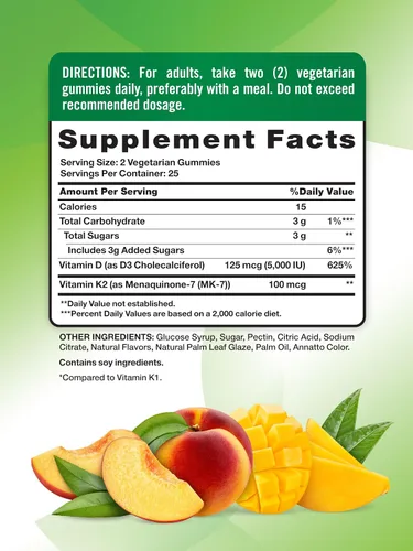Miniatura 2 de Nature's Truth Gomitas de vitamina D3 + K2 50 unidades Sabor melocotón y mango Suplemento vegetariano, sin OMG y sin gluten