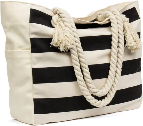 Miniatura 4 de Malirona Bolso grande de viaje a la playa con asa de cuerda de algodón, XL, Casual