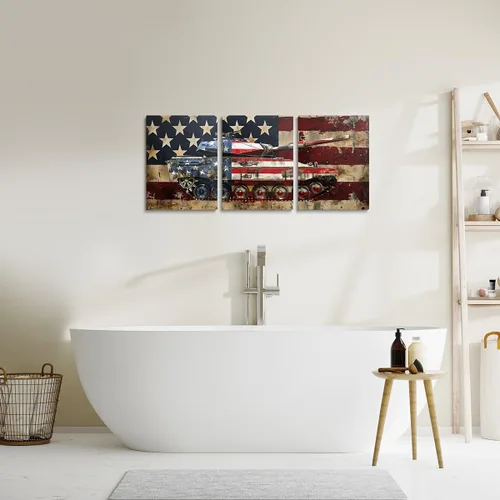 Miniatura 5 de jejeloiu Lienzo retro de 3 piezas de arte de pared para sala de estar, dormitorio, 38 x 19 pulgadas, bandera estadounidense, decoración de pared