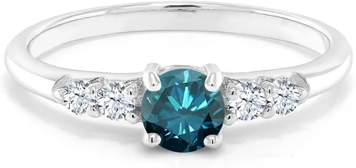 Miniatura 2 de Gem Stone King Anillo de compromiso de plata de ley 925 con diamante azul redondo de 0,72 quilates (disponible 5, 6, 7, 8, 9)