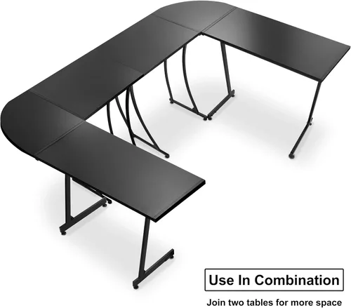 Miniatura 7 de Super Deal Escritorio esquinero en forma de L para computadora y juegos, escritorio moderno de 58 pulgadas, estación de trabajo de escritura, negro