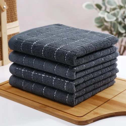 Miniatura 8 de Homaxy Toallas de cocina de rizo de algodón 100% (gris oscuro, 13 x 28 pulgadas), diseño a cuadros, suaves y súper absorbentes, paquete de 8