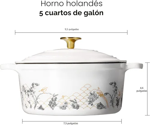 Miniatura 2 de CAROTE Olla de Horno Holandés de Hierro Fundido de 5QT con Tapa, Hornos Holandeses Esmaltados Florales con Caja de Regalo, Olla de Hierro Fundido
