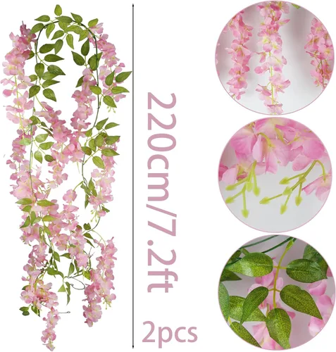 Miniatura 3 de CISDUEO 2 piezas de flores colgantes de glicina, flores de glicina, guirnalda de vid, decoración de arco de boda, enredaderas de glicina Rosa