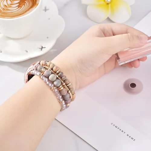 Miniatura 6 de VISOOM Beaded Boho Bracelet Compatible for Samsung Galaxy Watch 7/6/5/4 40/44mm Bands/Active 2 Watch 4 Classic 42mm Band Women, 20mm Handmade