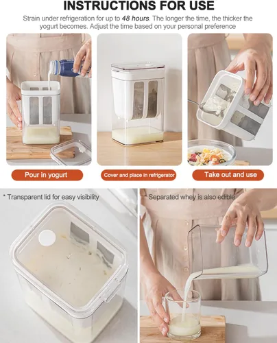 Miniatura 6 de Colador de yogur griego de 19 onzas líquidas, filtro de leche de yogur griego grueso, colador de alimentos, colador de yogur griego con bolsa