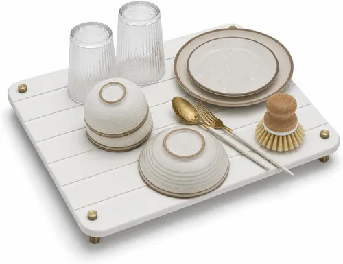 Miniatura 15 de Organizador de Fregadero de Cocina, Bandeja de Piedra Absorbente de Agua para Fregadero, Bandeja de Encimera de Baño de Diatomita, Protector