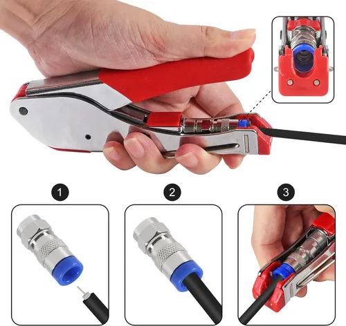 Miniatura 4 de ACEIRMC Kit de crimpadora de cables coaxiales para RG6 RG59, herramienta de compresión coaxial, pelacables con 20 conectores de compresión F