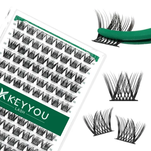 Miniatura 20 de KEYYOU Racimos de pestañas, 96 piezas de extensiones de pestañas DIY, rizado D de 16 mm, negro, realista, no irritante, fácil de colocar en casa