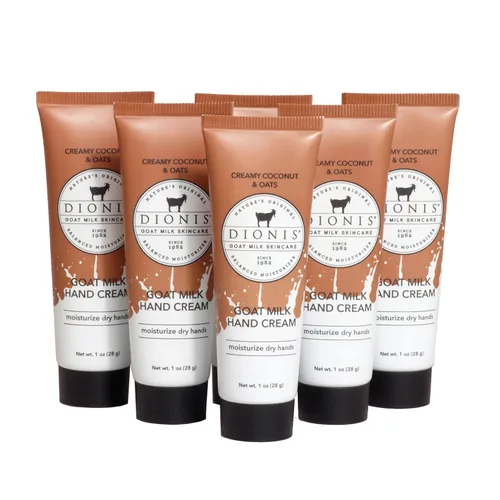 Dionis Crema de manos de leche de cabra cremosa de coco y avena, 1 oz (paquete de 6)