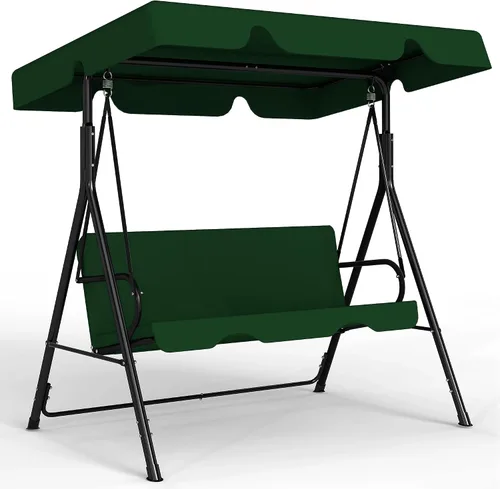 Miniatura 13 de Murago - Silla de columpio para patio al aire libre con dosel ajustable, columpio para patio al aire libre con soporte resistente para 3 personas