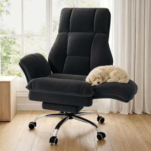 Silla de oficina grande y alta, silla ergonómica ejecutiva para juegos de computadora con reposapiés, reposabrazos abatibles para mascotas y espacio
