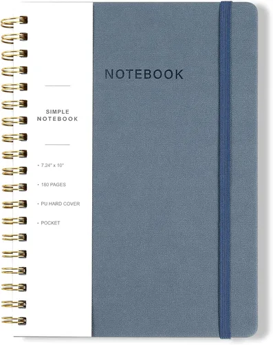 Miniatura 8 de Cuaderno de espiral – Cuaderno grande de tapa dura de 8.5 x 10.98 pulgadas con banda elástica y bolsillo, 180 páginas, diario plano de alambre