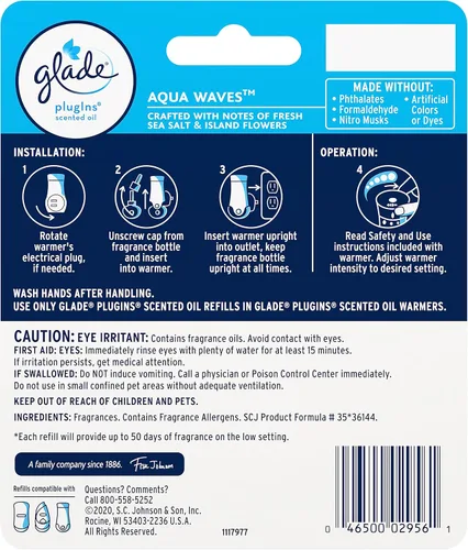 Miniatura 2 de Glade PlugIns - Repuesto de ambientador, aceites esenciales y perfumados para el hogar y el baño, Aqua Waves, 1.34 onzas líquidas, 2