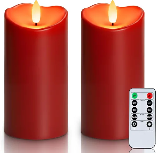 Miniatura 21 de Homemory Velas sin llama impermeables para exteriores de 4 x 12 pulgadas con temporizadores y control remoto, velas que funcionan con pilas, velas