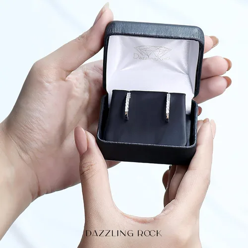 Miniatura 3 de Dazzlingrock Collection Aretes de aro clásicos en forma de J de diamante redondo de 0.15 quilates (ctw) para ella en plata de ley 925
