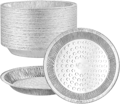 Moldes de papel de aluminio de 9 pulgadas (paquete de 50) – Latas desechables resistentes para hornear, congelador, horno y corteza de pastel,