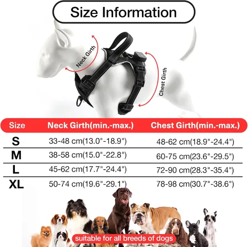 Miniatura 3 de MASBRILL Arnés para perro con luz LED, sin tirones, recargable y ajustable, para perros pequeños, medianos y grandes Negro-rojo