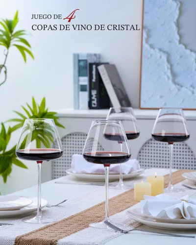 Miniatura 2 de Juego de 4 copas de vino de cristal sopladas a mano de 23.5 onzas para Pinot Noir, Borgoña, Burdeos, vasos de cristal grandes sin plomo con diseño