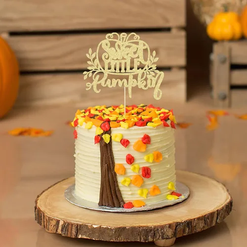 Miniatura 4 de Gyufise 1 pieza de decoración de pastel de calabaza dulce con purpurina con temática de otoño, decoración para baby shower, niños, cumpleaños