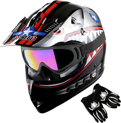 Miniatura 11 de 1Storm - Casco de motocross para jóvenes y niños, color negro mate + gafas + paquete de guantes negros para jóvenes MG