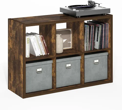 Miniatura 16 de Furinno Organizador de Almacenamiento en Cubos Decorativos con Respaldo Abierto, 4 Cubos, Gris Claro