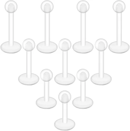 Miniatura 6 de Lcolyoli Aretes transparentes de 16G 18G para deportes, retenedores de piercing transparente, aretes de cartílago, aretes de plástico Bioflex labio