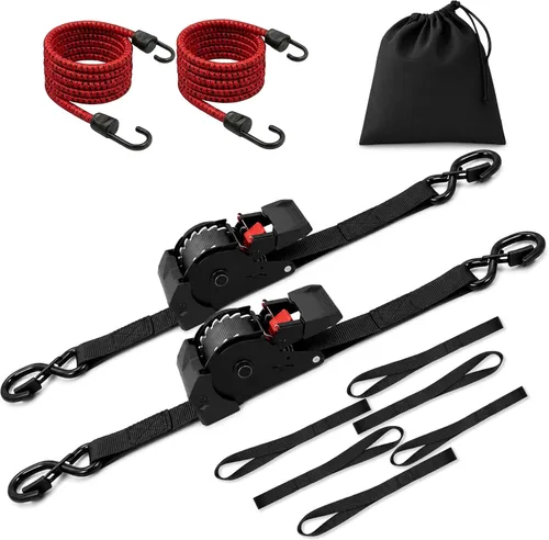 Correas de trinquete retráctiles (paquete de 2) – 1 pulgada x 10 pies resistentes con retracción automática, ganchos de bloqueo de seguridad y 1650